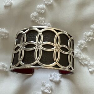 Brighton Christo NYC Cuff Bracelet Wide Gray/Brown- Red Leather Insert 3 -Way